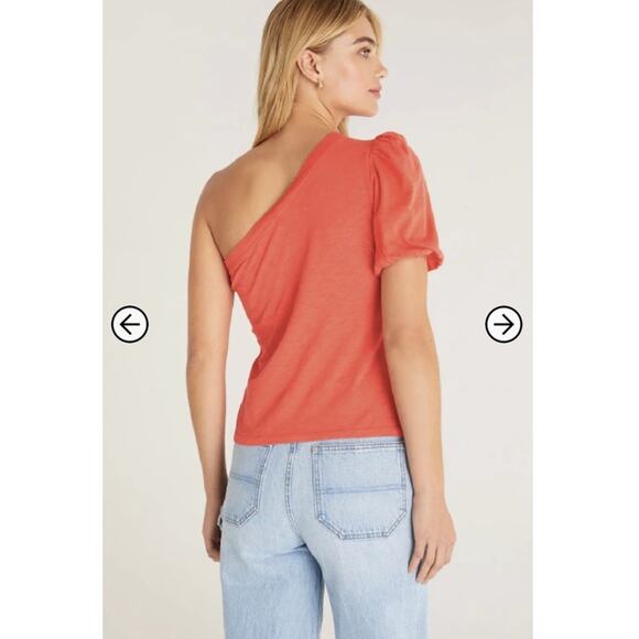 Z Supply Penelope One Shoulder Top Blouse Coral Size Medium 100% Cotton - Picture 4 of 10